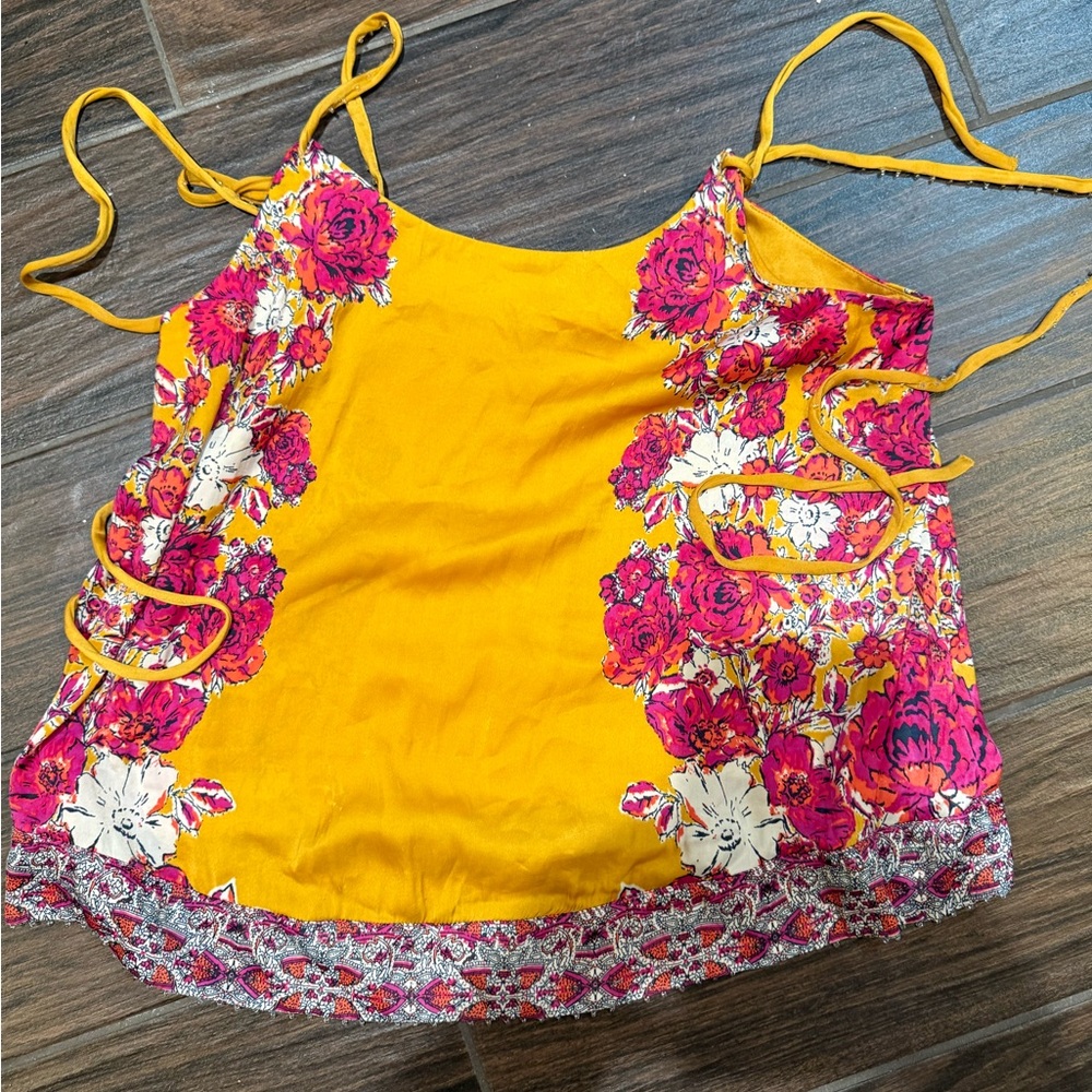 Free People Yellow Camisole with Pink and White Floral Accents
